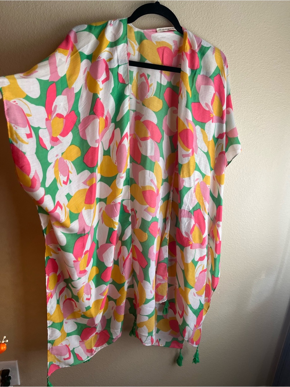 Do everything in love Floral Open-Front Tunic - Pink, Green, Yellow & White